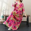 Round Neck Long Sleeve Bohemian Clothing Retro Autumn Cotton Linen Dresses Vintage Casual Floral Printed Long Dress for Women