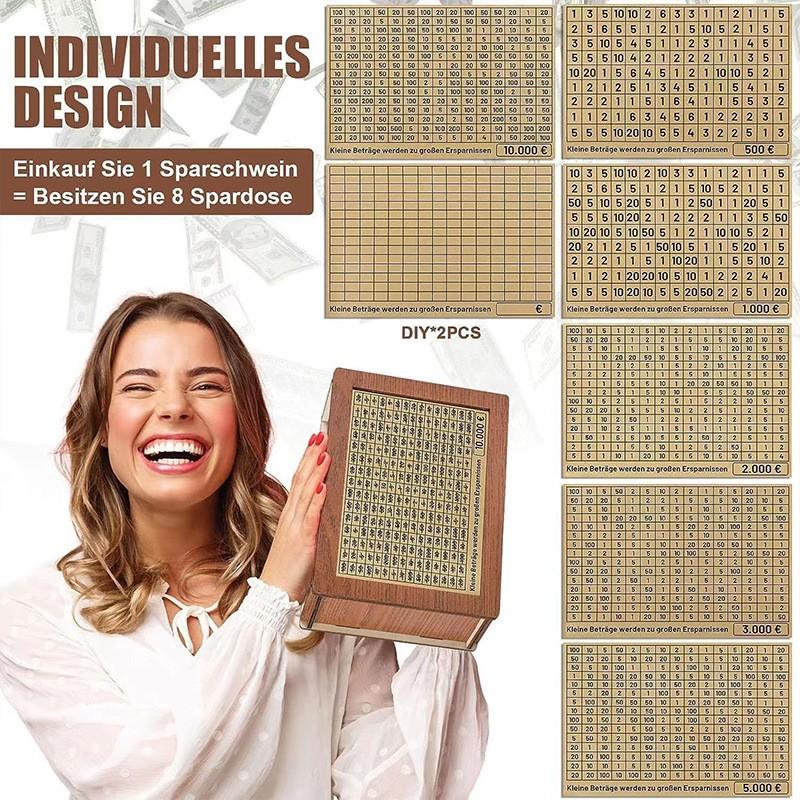 500/1000/2000/3000/5000/10000 Euro Money Box Wooden Piggy Bank with Reusable Money Box with Saving Goal and Numbers Boxes