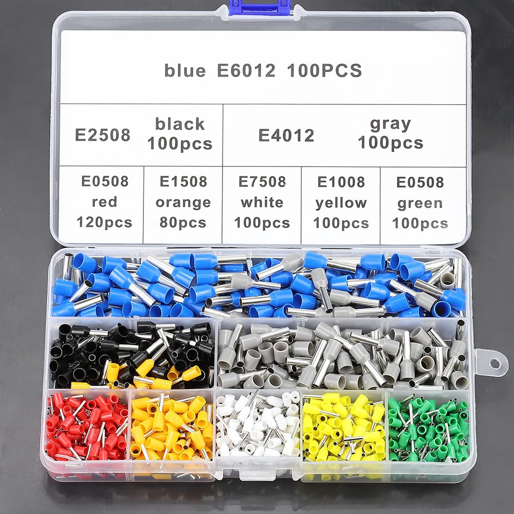 Lantoo Ferrule Terminals, Insulated Bar, Crimping Sleeves, Bare Crimping Rod Terminals, Copper, 8 Colors,