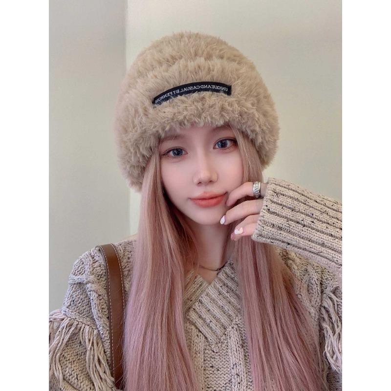 Plush Hat Autumn and Winter Women's Style Baotou Big Brim Small Fisherman Hat Big Head Circumference Woolen Hat Handicraft