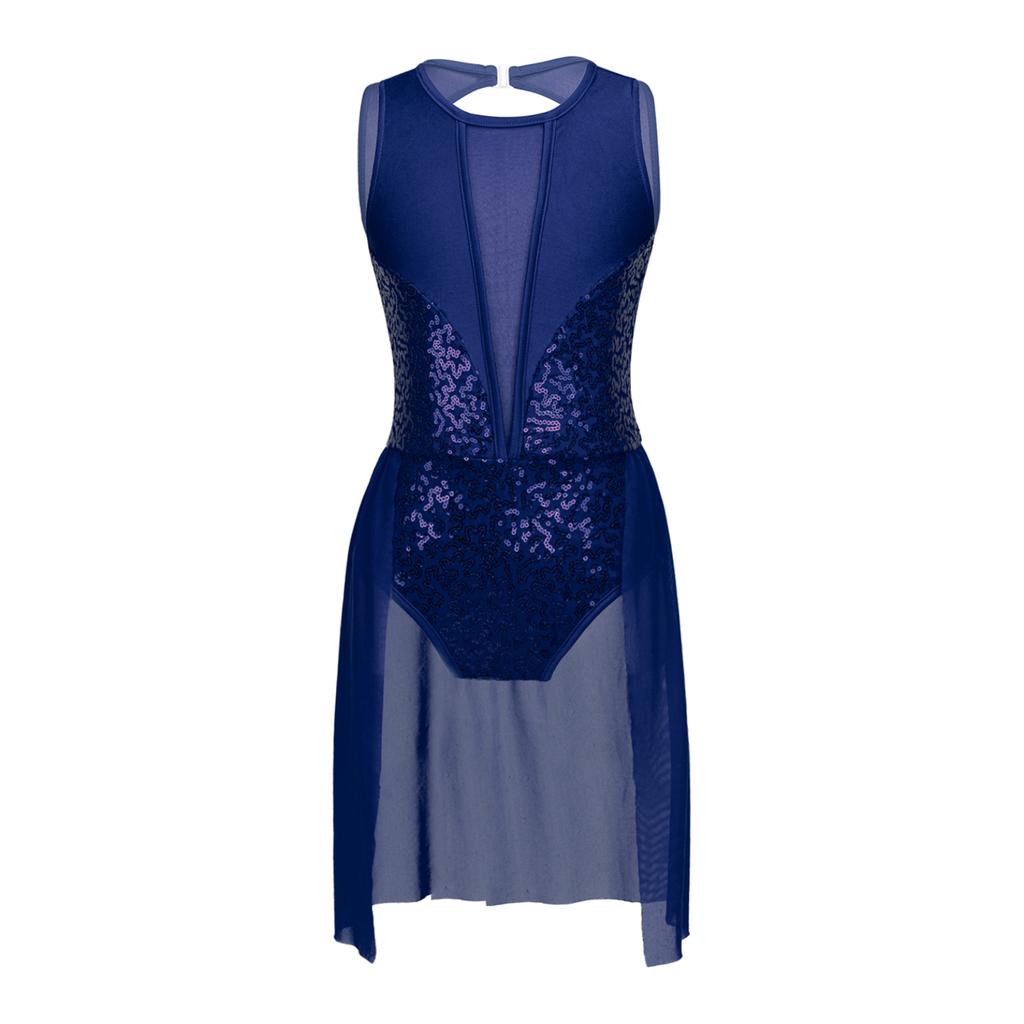 Kids Girls Ballet Tutu Leotard Dress Shiny Sequins Flowy Mesh Skirted Gymnastics Leotard Contemporary Lyrical Dance Costumes