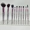 Crystal Handle 10-Piece Makeup Brush Set with Glitter, Fiber Hair for Face & Eye