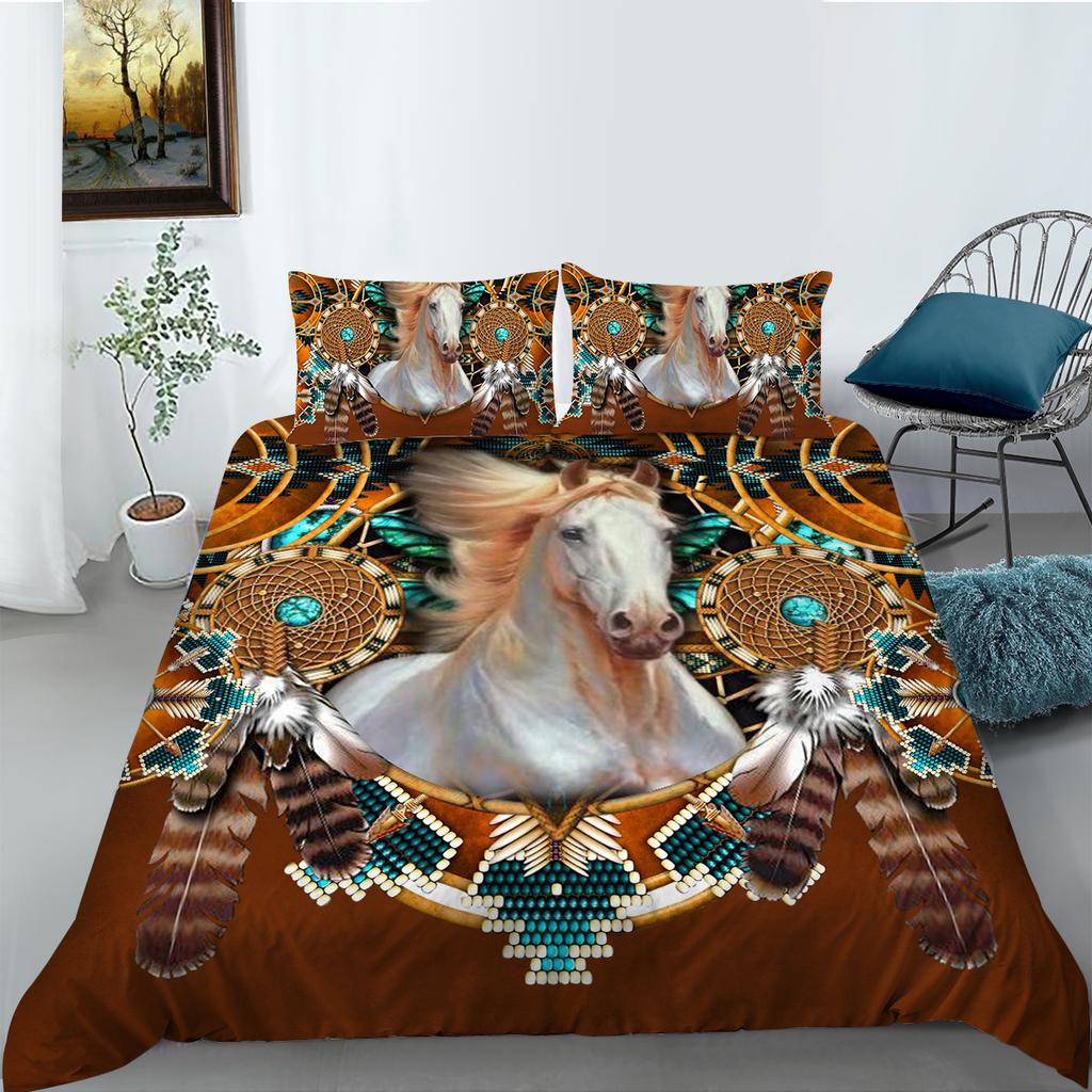 3D Horse Pattern Bedding Single Double Bed Full Size Animal Print Pillowcase and Quilt Cover Microfiber Washable Home Decoration