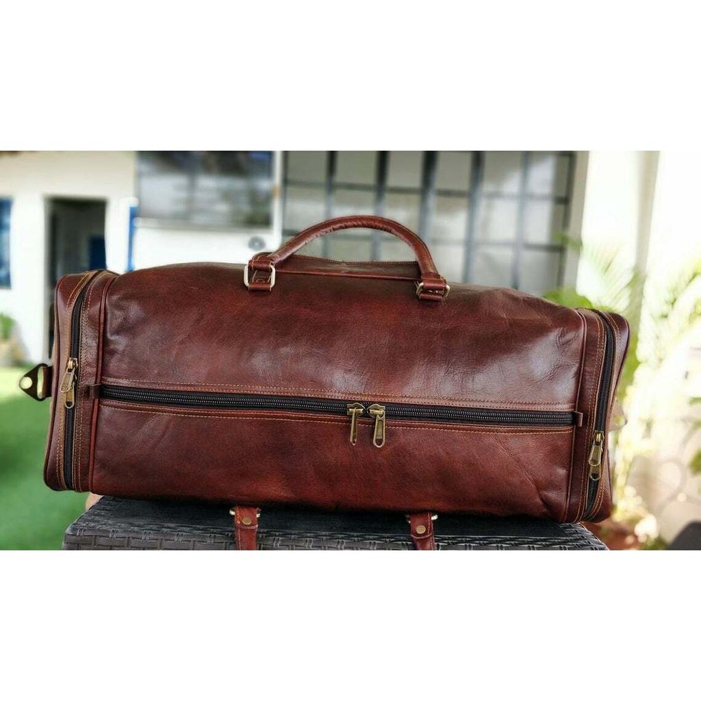 Luggage Duffel Gym Bag New Men's Brown Vintage Genuine Leather Goat Hide Travel