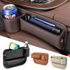 Leather Car Seat Gap Organizer Multifunction Console Crevice Filler Side Storage Box With Cup Holder Car Interior Storage Pocket