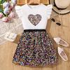 Girls' Leisure Suit 2025 Spring/Summer Children's Sequin Short Skirt Love Short Sleeve Top Two-piece Set