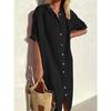 Womens Casual Lapel Neck Loose Button Up Shirt Dress Spring Summer Vintage Long Maxi Sundress