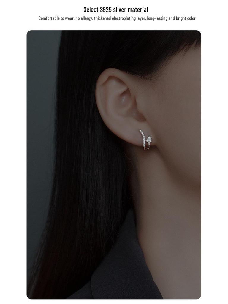 Banyan Tree S925 Silver U-Shape Diamond Luxury Earrings for Women - Korean Niche Cold Style