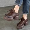 Thick Sole Pumps Versatile Genuine Leather Retro Women's Shoes Round Toe High Heel Platform Shoes