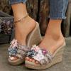 Shoes Female 2024 Plus Size Peep Toe Women's Slippers Retro Dress Slippers Women Platform String Bead Appliques Wedges Sandals