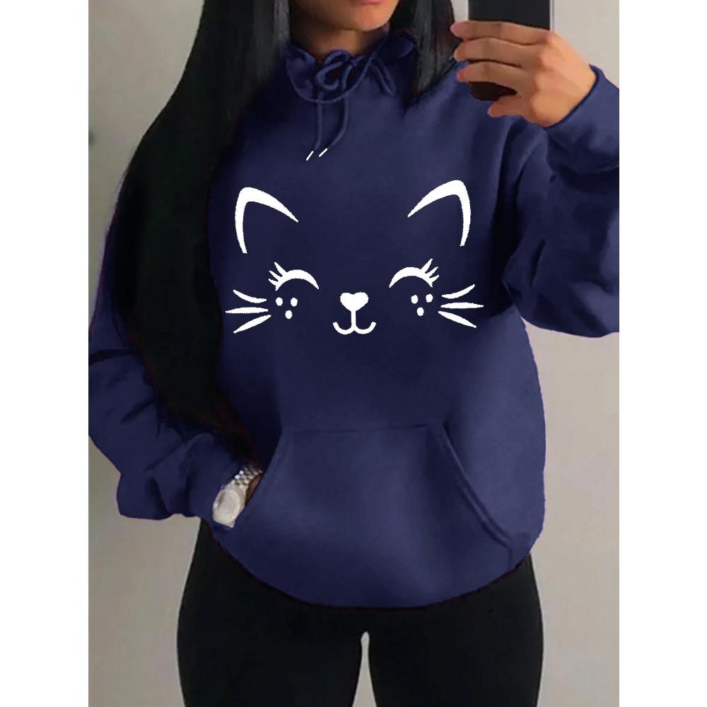 Simple Word Cat Smile Pattern Women Hoodies Fashion Casual Streetwear Personality Hoodie Trendy Fleece Pulloverar
