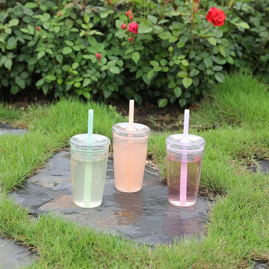 Transparent Tritan Straw Tumbler 16oz Colorful Coffee Cup with Lid Cute Leak-Proof Sippy Cup for Iced Coffee Tea Juice Milk