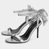 Fashion Elegant Bow Embellished Branded Heeled Sandals Women Silver Ankle Buckle Designer Shoes Luxury Wedding Bridal Shoe Zapatos Mujer