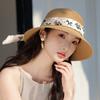 New French Straw Hat Women's Summer Visor, Bow Sunscreen Hat, Fashionable and Elegant Sun Hat