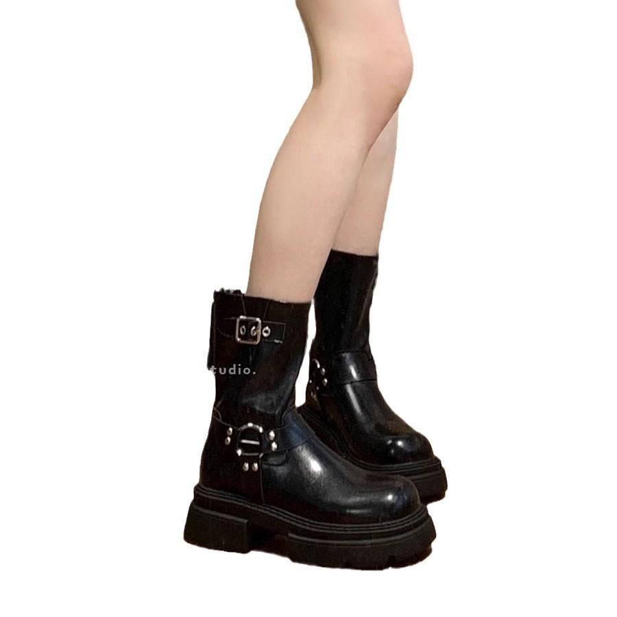 2025 New Maillard Boots Children's Small Thick-soled Belt Buckle Western Cowboy Boots Medium Martin Boots