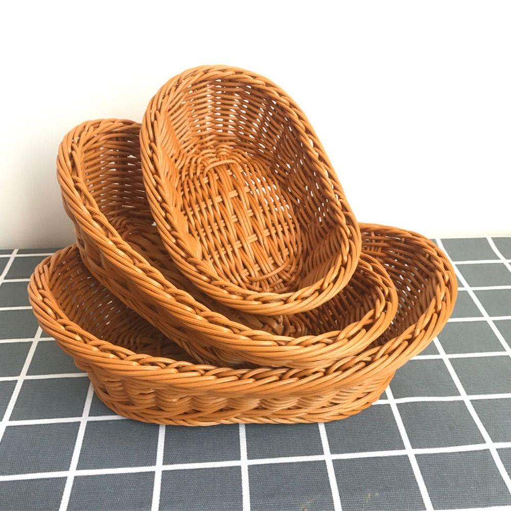 Oval Kitchen Storage Basket Imitate Rattan Organization Box Gift Bread Tray