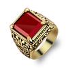 Chinese Totem Vintage Square Resin Men Banquet Ring Wide Band Finger Jewelry