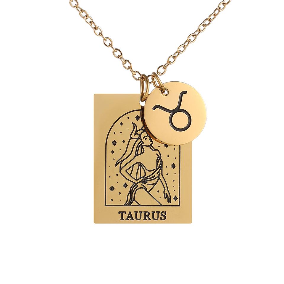 Htpwe Stainless Steel Twelve Zodiac Signs Pendant Necklace Women's Plated 18k Gold Couple Holiday Gift Necklace Party Zircon