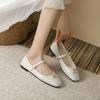Evening Wind Shallow Mouth Single Shoes Women'S Spring Versatile One-Word Buckle Work Shoes Square Head Flat Mary Jane Shoes