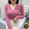 New Spring and Autumn Fashion Temperament Simple V-neck Western Style Slim Sexy High End Long Sleeve Lace Underlay Shirt