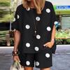 Women's Summer Casual Set Loose Dot Print Half Sleeve T Shirt and Shorts Two Piece Set