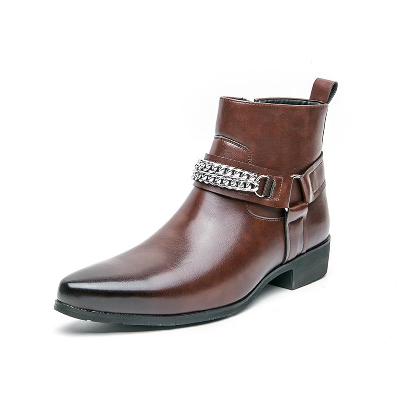 Fashion Autumn Brand Men Metal Cool Breathable Leather Boots British Style Mens Comfortable Pointed Side Zipper Knight Boots Horse Boots