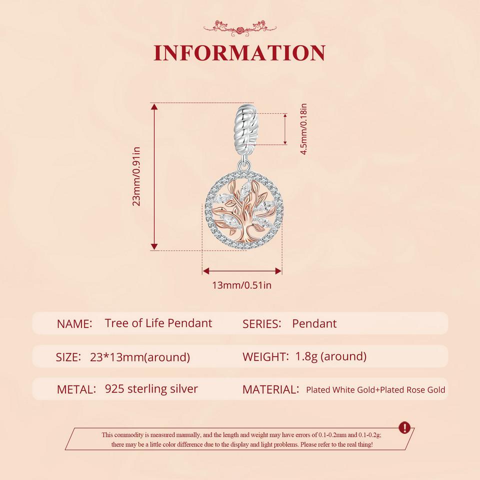 Bamoer Rose Gold Tree of Life Love Hreat Charm Beads for Women Jewelry Making 925 Sterling Silver Charm for Original Bracelet