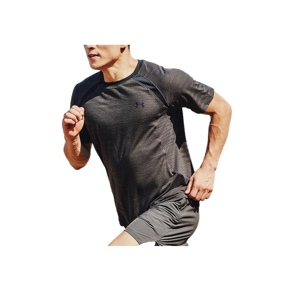 Under Armour Phantom Run Solid Logo Breathable Short Sleeve T-Shirt Men Tops Gray 1367535-010