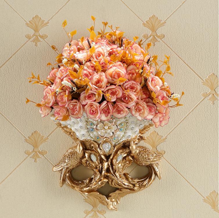 Роскошные настенные вазы из смолы с бриллиантами, искусственные горшки для цветов, поделки, украшения для дома, гостиной, ТВ-фона, настенная роспись