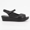 Women's Black Smooth Leather Wedge Sandals