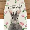 2024 Easter Rabbit Table Runner Linen Bunny Dining Table Cloth Placemat Spring Holiday Happy Easter Decoration For Home Kitchen