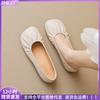 Square Head Single Shoes Women's Flat Bottom One Pedal Retro Shoes Soft Sole Shallow Mouth Commuter Women's Shoes