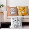 Cute Cartoon Cat Illustration Maple Design Cushion Cover Happy Autumn Harvest Decor Holiday Decorati Pillow Cover