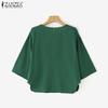 ZANZEA Women Casual Round Neck Loose 3/4 Sleeve Cotton Blouse