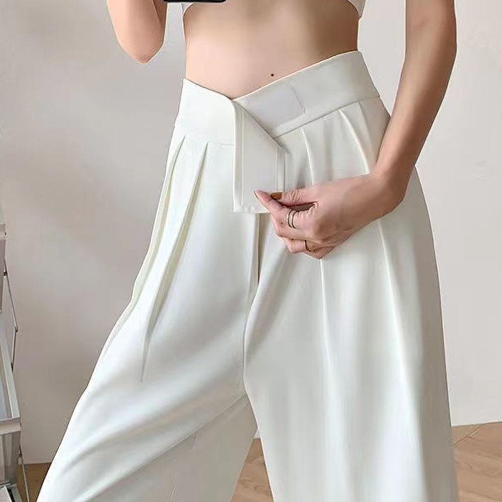 Wide-leg Trousers Women Pants Women Suit Pants Straight Wide Leg Loose High Waist Solid Color Formal Ol Commute Full Length Fasten Tape Adjustable