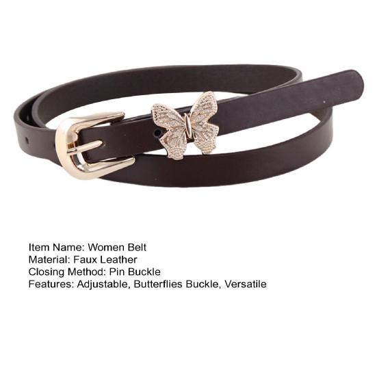 Imitation Leather Women Belt Butterflies Buckle Adjustable Length Waist Band Dress Shirt Tops Versatile Belt