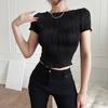Summer Women Short Sleeve Wave Pattern Black White Knit Sweater Pullover Tops