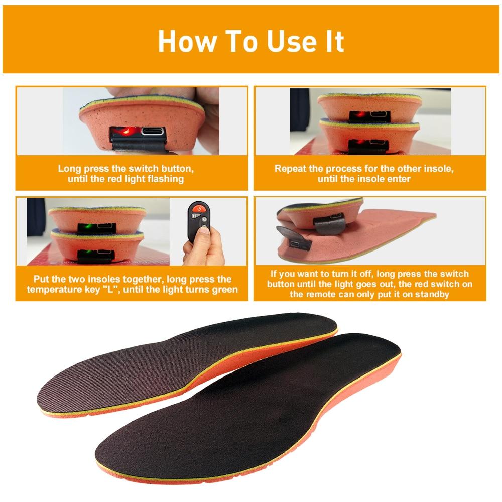 Rechargeable Heated Insoles Washable Waterproof Wireless Warmer 2000mAh High Concentration Low Temperature Battery