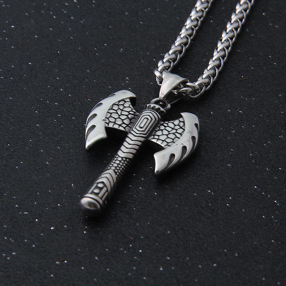 BaviPower Nordic Axe Necklace for Men Nordic Single Sided Double Sided Battle Axe Pendant Stainless Steel Keel Chain Protection