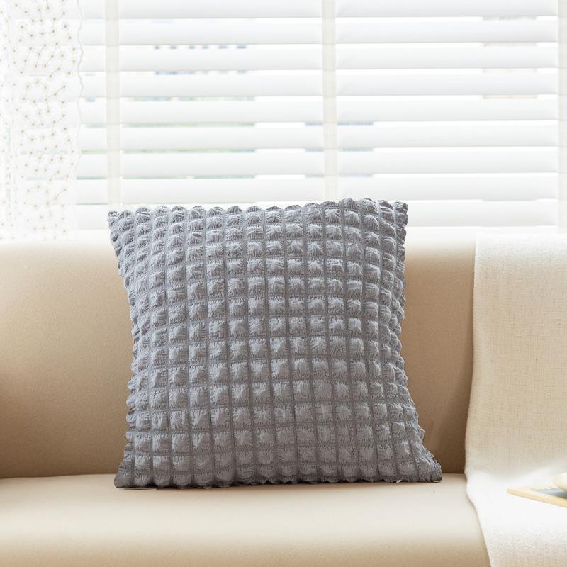 Cream Style Pillow Home Sofa Cushion Ins Simple Solid Color Elastic Puff Plaid Pillow Cover Bedside Cushion