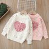 Girls Winter Padded and Thickened Round Neck Knitted Sweater Sweet Cute Pullover Tops