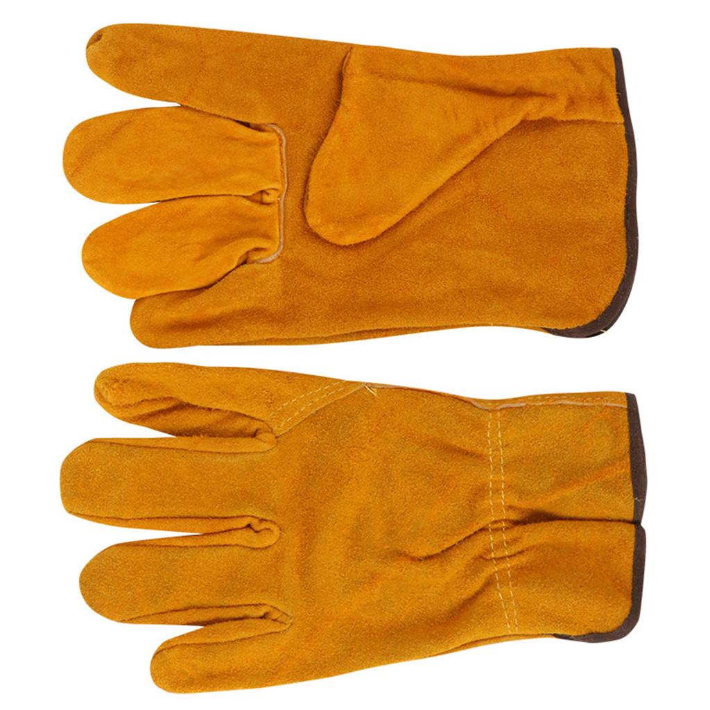 Utility Work Gloves Cowhide Leather Heat Resistant Gloves Protective Working Gloves for Driver Welder Yellow