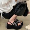 Fashion 2025Summer Platform Flats Women's Fashion Sandals Fashion Crystal Narrow Band Dress Slides Outdoor Shoes