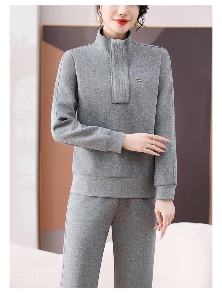 Women's Spring/Autumn 2025 Fashionable Age-Reducing High-End Casual Sweater Two-Piece Suit with Stand-Up Collar