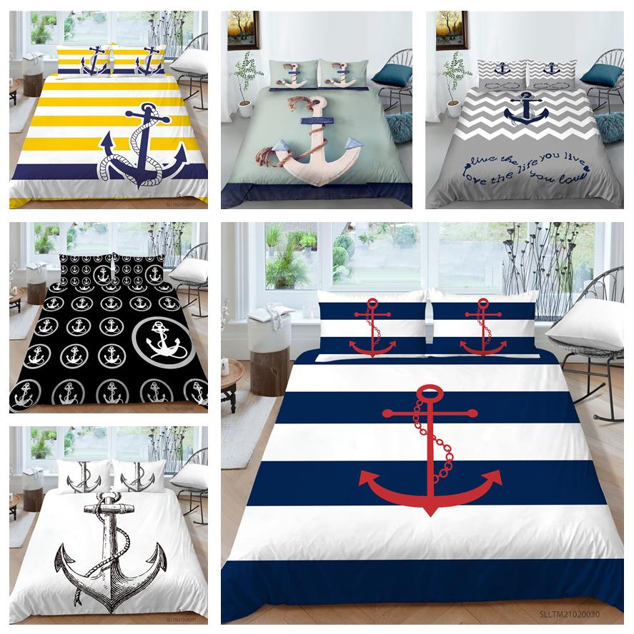 High Definition Digital Printed Bedding Set with Anchor Pattern Down Duvet Cover Pillowcase 2 or 3 Pieces DE200 * 200 Soft Washable Home Decoration