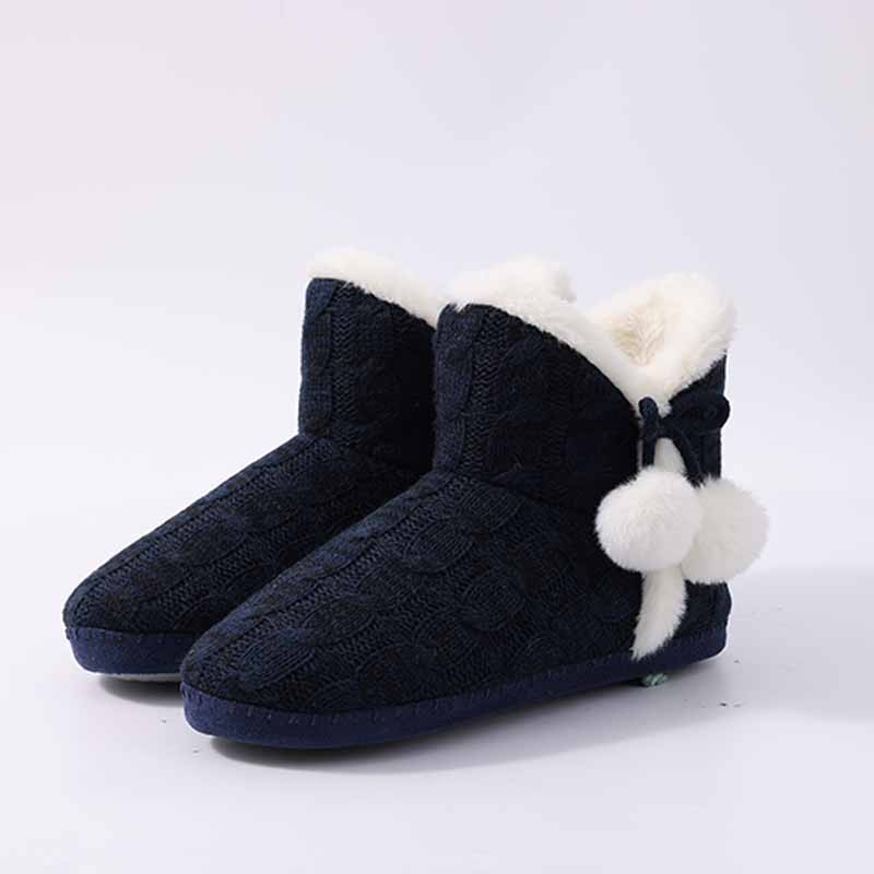 Fashion Comwarm Fur Fuzzy Snow Boots For Women Knit Plush Winter Slippers Non-slip Furry Flat Ankle Boots Warm Fluffy House Cotton Shoes