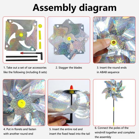 10 Pcs Garden Pinwheel Bird Deterrent 20.5" Tall Outside Reflective Wind Spinner Yard