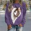 2023 Autumn New Women Round Neck Long Sleeve Fashion Casual Home High Quality Fabric Cute Cat Print Long Sleeve