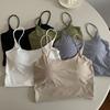 Ice Silk Halter Small Tank Top Women Summer Free Bra with Sexy Breast Pad White Spice Short Wear Top