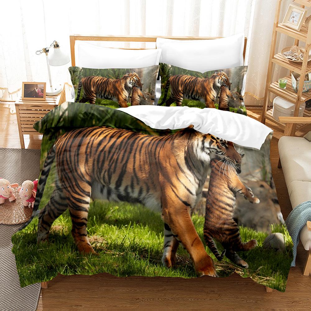 3D Fierce Beast Bedding Set Tiger Print Duvet Cover Pillowcase 2/3 Pieces AU180 * 210 Full Size Soft Zippered Home Textile